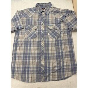 Dickies Shirt Men's Blue Button Up Pearl Snap Western Work Plaid Short Sleeve Lg